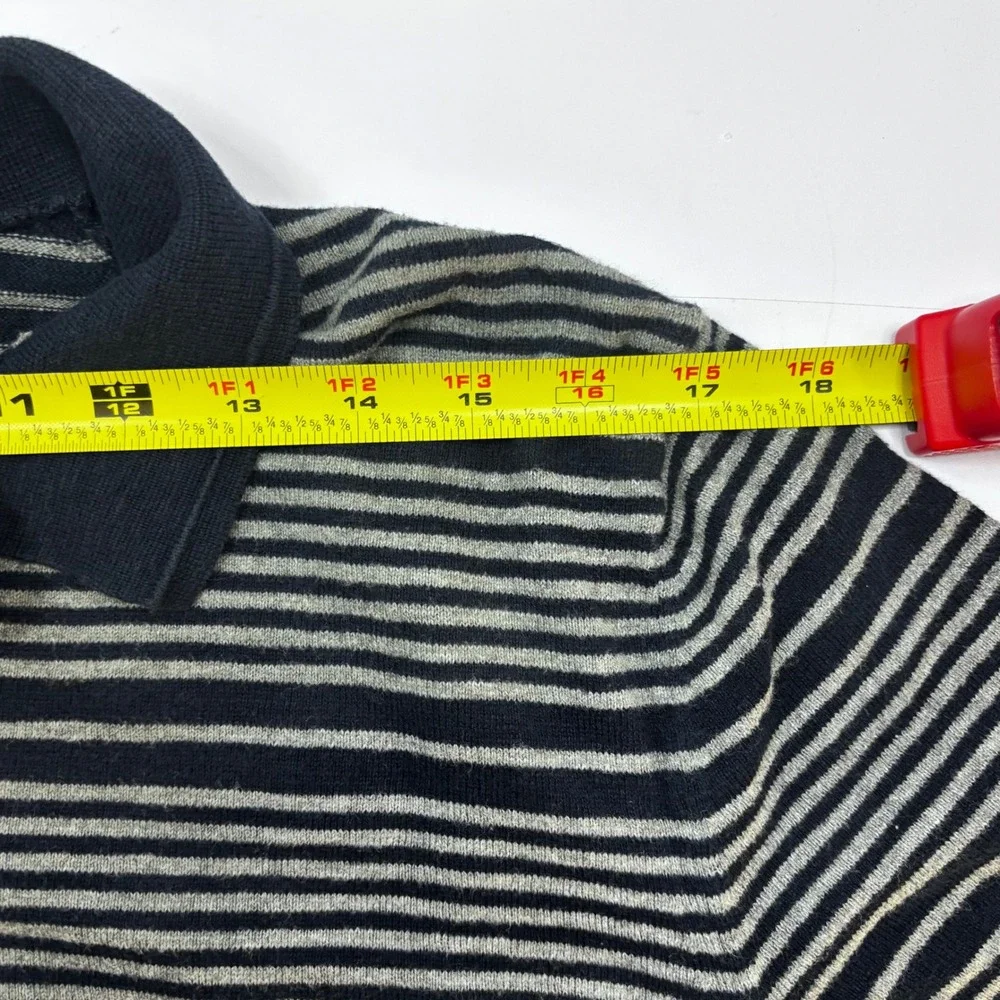 Banana Republic Mens Organic Cotton Knit Polo Shirt Navy Blue Grey‎ Striped M